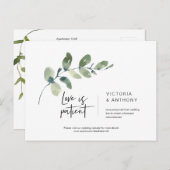 グリーン ミニマル、愛は忍耐強い、結婚式延期 ポストカード (正面/裏面)