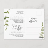 グリーン ミニマル、愛は忍耐強い、結婚式延期 ポストカード (裏面)