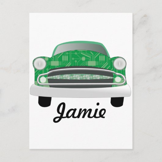 グリーン ミーン レトロ カー ボーイの誕生日 ポストカード (正面)