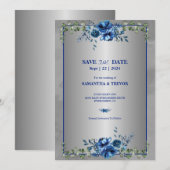 グリーン＆メタリックゴールドの花々: 保存の日付 招待状 (正面/裏面)