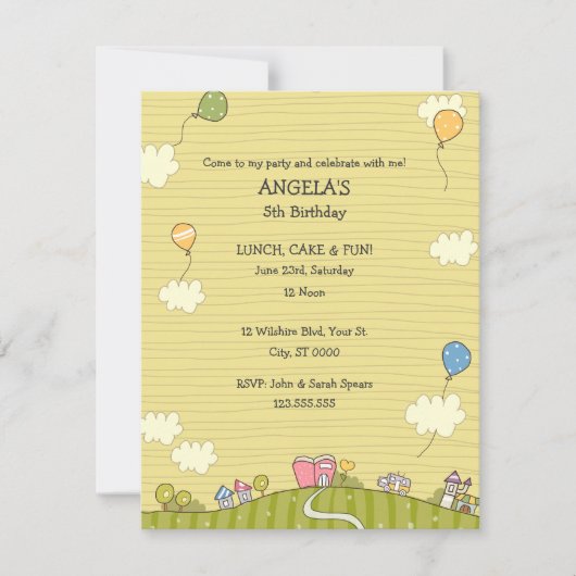 グリーン・メドウズの子どもたちの誕生日パーティーの招待 招待状 (正面)