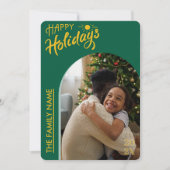 グリーン モダンスクリプト ハッピー ホリデイズ 2 枚の写真のカード シーズンカード (正面)