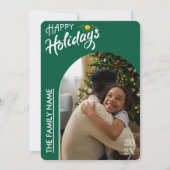 グリーン モダンスクリプト ハッピー ホリデーズ フォト カード (正面)