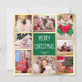 グリーン&モダン金ゴールドメリークリスマスフォトコラージュ シーズンカード (正面)