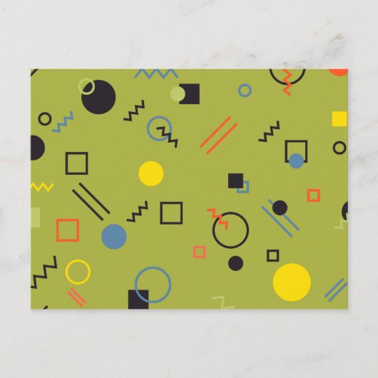 グリーン モダン クール トレンディ アーバン メンフィス パターン ポストカード (正面)