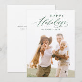 グリーン モダン スクリプト ハッピー ホリデー 家族 フォト シーズンカード (正面/裏面)