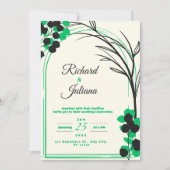 グリーン モダン ネイチャー フラワーズ ウォーターカラー 招待状 (正面)