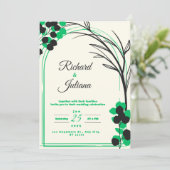 グリーン モダン ネイチャー フラワーズ ウォーターカラー 招待状 (スタンド正面)
