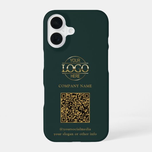グリーン モダン ビジネス ロゴ & QRコード プロモーション iPhone 16ケース (裏面)