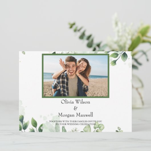 グリーン モダン フォト セーブ・ザ・デート 招待状 (スタンド正面)