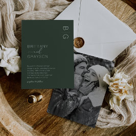 グリーン モダン モノグラム フォト ウェディング インビテーション