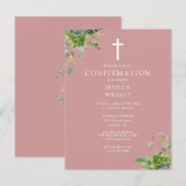 グリーン モノグラム ピンク 確認 招待状 (正面/裏面)