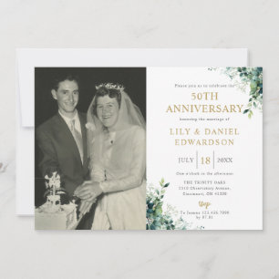 グリーン モノグラム 写真 50周年 結婚記念日 招待状