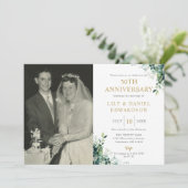 グリーン モノグラム 写真 50周年 結婚記念日 招待状 (スタンド正面)
