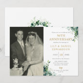 グリーン モノグラム 写真 50周年 結婚記念日 招待状 (正面/裏面)