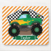 グリーン・モンスタ市松模様にートラック旗;オレンジストライプ色 マウスパッド (正面)