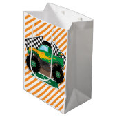 グリーン・モンスタ市松模様にートラック旗；オレンジストライプ色 ミディアムペーパーバッグ (正面アングル)