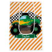 グリーン・モンスタ市松模様にートラック旗；オレンジストライプ色 ミディアムペーパーバッグ (裏面)