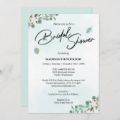 グリーン ユーカリとコットンフラワーのブライズシャワー 招待状 (正面/裏面)