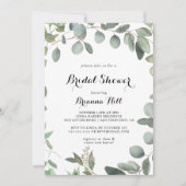 グリーン ユーカリの葉の喜び ブライダルシャワー 招待状 (正面)