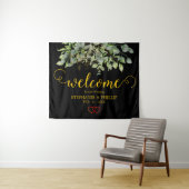 グリーン ユーカリの葉の結婚式 黒 タペストリー (インサイチュ(横))