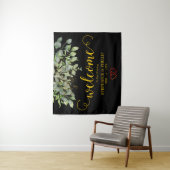 グリーン ユーカリの葉の結婚式 黒 タペストリー (インサイチュ)