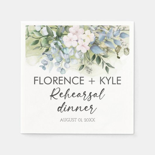 グリーン ユーカリ エレガント ダスティ リハーサル ディナー スタンダードカクテルナプキン (正面)