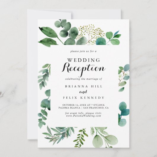 グリーン ユーカリ カリグラフィー 結婚式 披露宴の招待状 招待状 (正面)