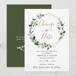 グリーン ユーカリ ゴールド ジオメトリック 変更日 招待状