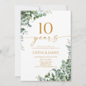 グリーン ユーカリ ゴールド 挙式10周年記念 招待状 (正面)