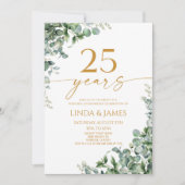 グリーン ユーカリ ゴールド 25周年 結婚記念日 招待状 (正面)