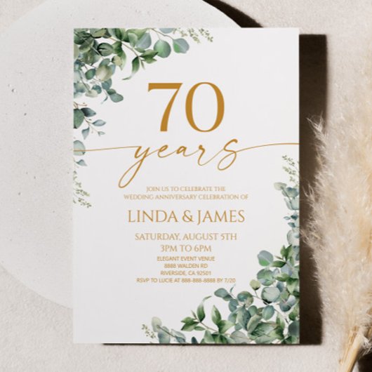 グリーン・ユーカリ・ゴールド 70周年結婚記念日 招待状