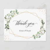 グリーン ユーカリ ジオメトリック ゴールドフレーム ありがとうございます ポストカード (正面)