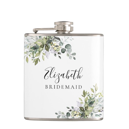 グリーン ユーカリ フラワーブライダルシャワー フラスク (正面)