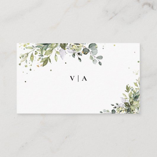 グリーン ユーカリ フラワー ブライダル シャワー レジストリー エンクロージャーカード (裏面)