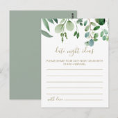 グリーン ユーカリ ボタニカル デート ナイト アイデア カード (正面/裏面)