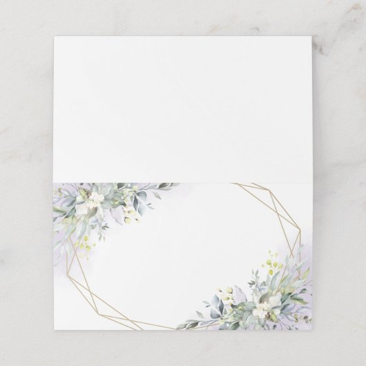 グリーン ユーカリ 幾何学 紫 プレイスカード (外部開封)