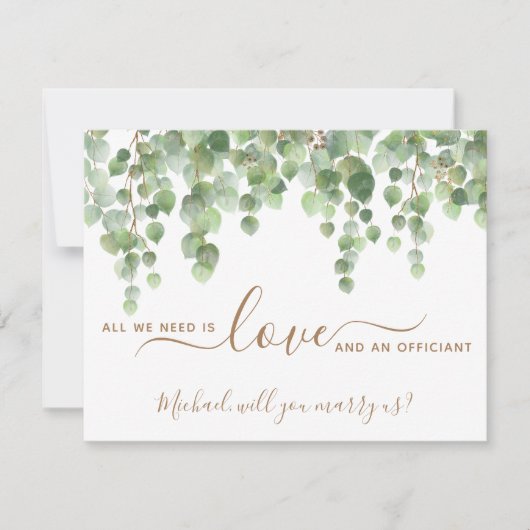 グリーン ユーカリ 私たちと結婚してくれますか 儀礼執行者 招待状 (正面)