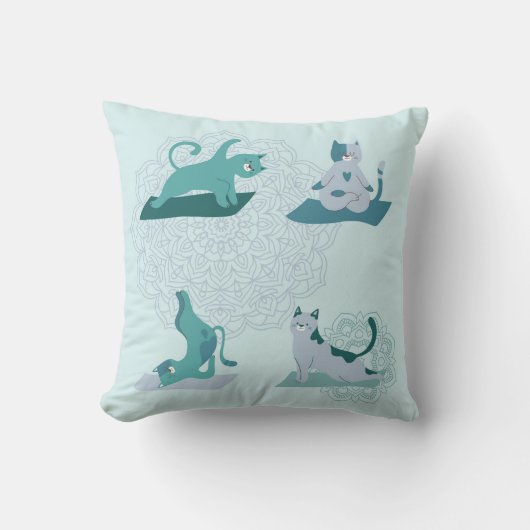 グリーン・ヨガ・キャッツ クッション (正面)
