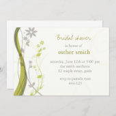 グリーン&ライトグレーのフローラチャームの招待 招待状 (正面/裏面)