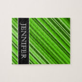 グリーン・ラインかストライプなパターン + 名前をカスタムするのパズル ジグソーパズル (横)