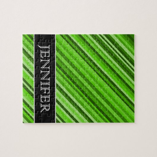 グリーン・ラインかストライプなパターン + 名前をカスタムするのパズル ジグソーパズル (横)