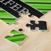 グリーン・ラインかストライプなパターン + 名前をカスタムするのパズル ジグソーパズル (側面)