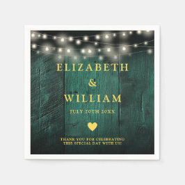 グリーン ラスティック ウッド ボーホー バーン ストリング ライト ウェディング スタンダードカクテルナプキン