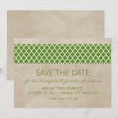グリーン ラスティック クワトロフォイル Save the Date 招待状 (正面/裏面)