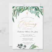 グリーン ラスティック ユーカリ フェイクゴールド 洗礼 招待状 (正面)