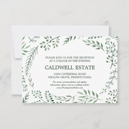 グリーン ラスティック リース ウェディング レセプション 挿入カード 招待状 (正面)