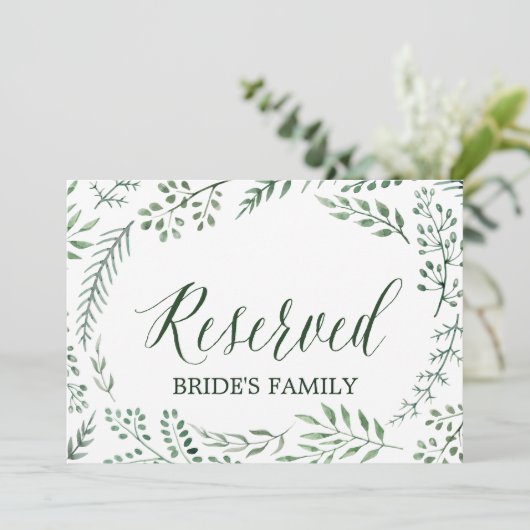 グリーン ラスティック リース ウェディング「予約」サイン 招待状 (スタンド正面)
