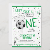 グリーン・ルーキーサッカーの1回目の誕生日をキック 招待状 (正面)