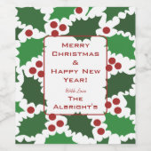 グリーン&レッドすてきホリーフェスティバルワインボトルラベル ワインラベル (シングルラベル)